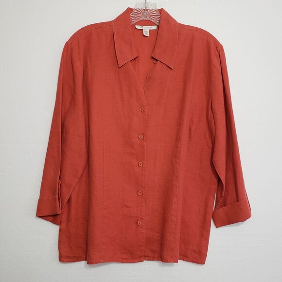 JM Collection Woman's 100% Linen Button Front Top, Size 14 - Picture 7 of 8